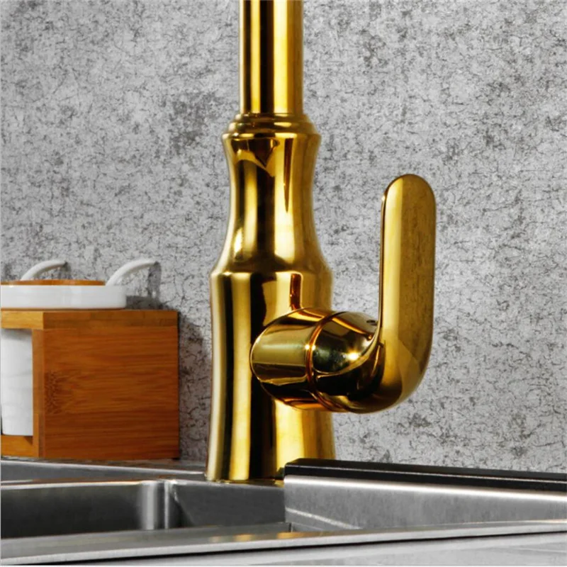 Kitchen Sink Faucet Brass Pull Out/Down Golden Sink Mixer Tap With LED Light Single Handle Hot & Cold Rotate Kitchen Crane Mixer Kitchen Sink Faucet Brass Pull Out/Down Golden Sink Mixer Tap With LED Light Single Handle Hot & Cold Rotate Kitchen Crane Mixer
