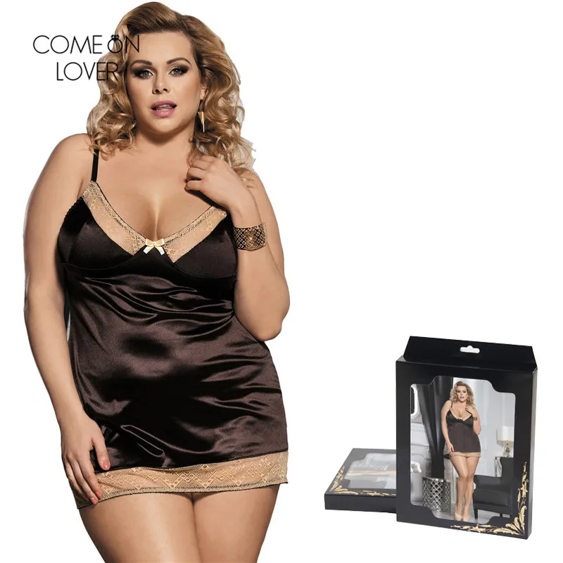 

Comeonlover Silk Satin Sleepwear Womens Sexy Night Dress V-Neck Nightgown Lace Nightwear Solid Nightie Women High-end Box R80352