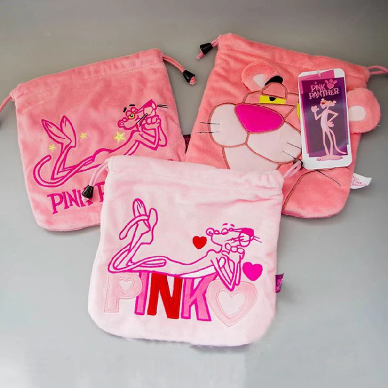 

1 Pc Cute Pink Panther Plush Purse Cartoon Animal Pink Leopard Drawstring Bag Plush Coin Bag for Girls Gift
