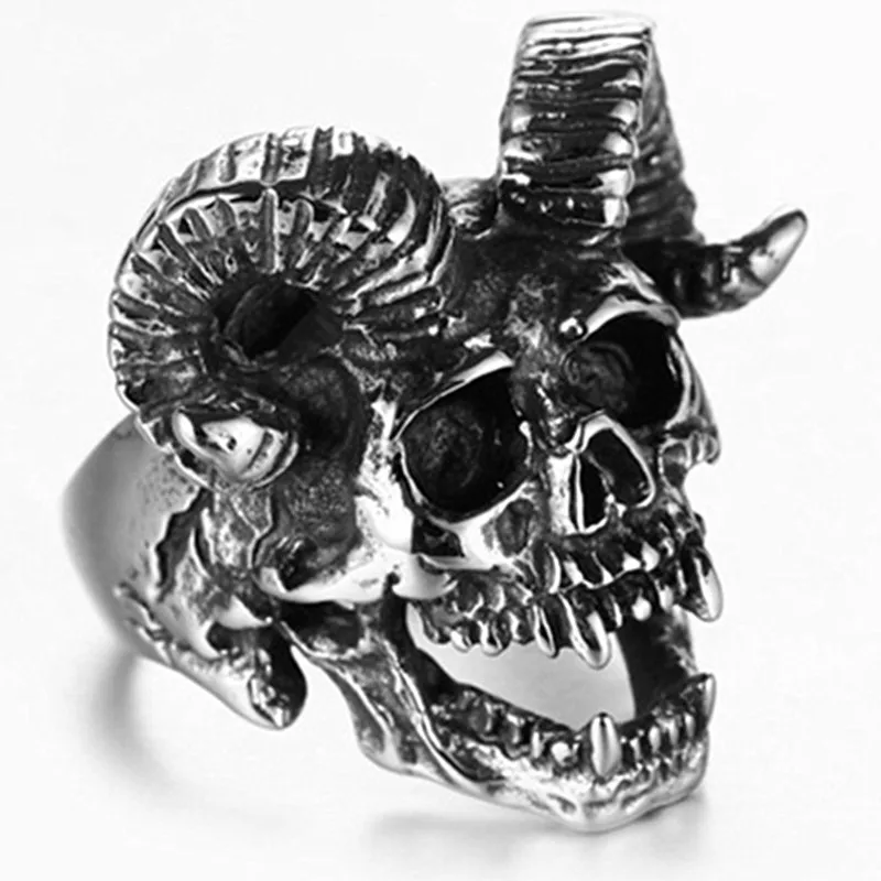 

HNSP Big devil skull ring for men Punk jewelry male finger gift anel