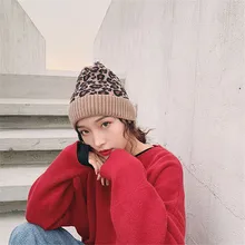Новая модная зимняя леопардовая вязанная шерстяная шапка для женщин, Корейская дикая Повседневная шапка, осенняя женская шапка, шапки gorro