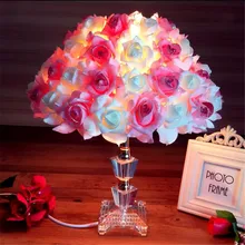 Современный Романтический Творческий Ткань цветовая гамма розовый и голубой розы с украшением в виде кристаллов Led E27 настольная лампа для свадебного декора Спальня ночники бар настенные светильники 1528