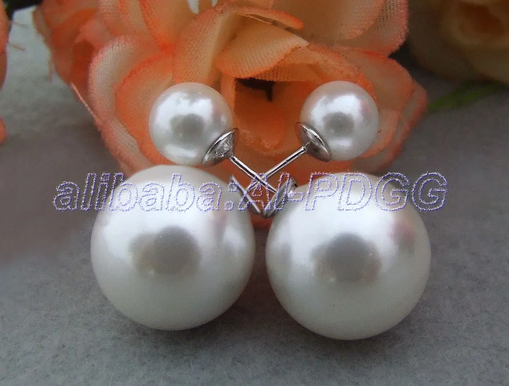 

8-16mm White round Sea shell pearl Golden Plated Stud Earrings