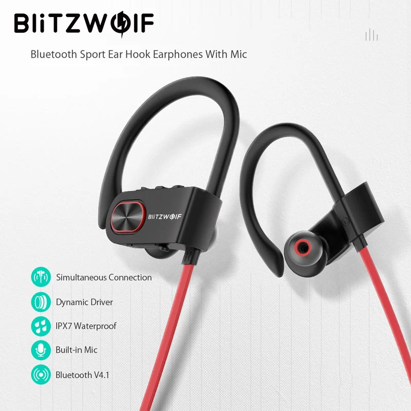 Blitzwolf Sport Bluetooth Earphone With Mic IPX7 Waterproof Earhook Wireless Earphones Dynamic Driver Running Headset For Phone