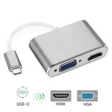 Type-C to 4K HDMI +VGA Port Aluminum USB-C Adapter Converter for MacBook Samsung