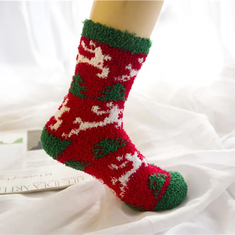3Coral Fleece Women Christmas Socks Super Soft Warm Ladies Winter Extra Thick Stocking Striped Santa Claus Tree Pattern Socks