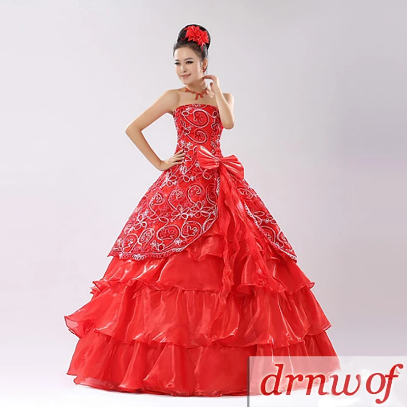 Brand New Длинные Quinceanera Платья 2017 Дешевое Без Бретелек Невесты Цвет Синий Красный