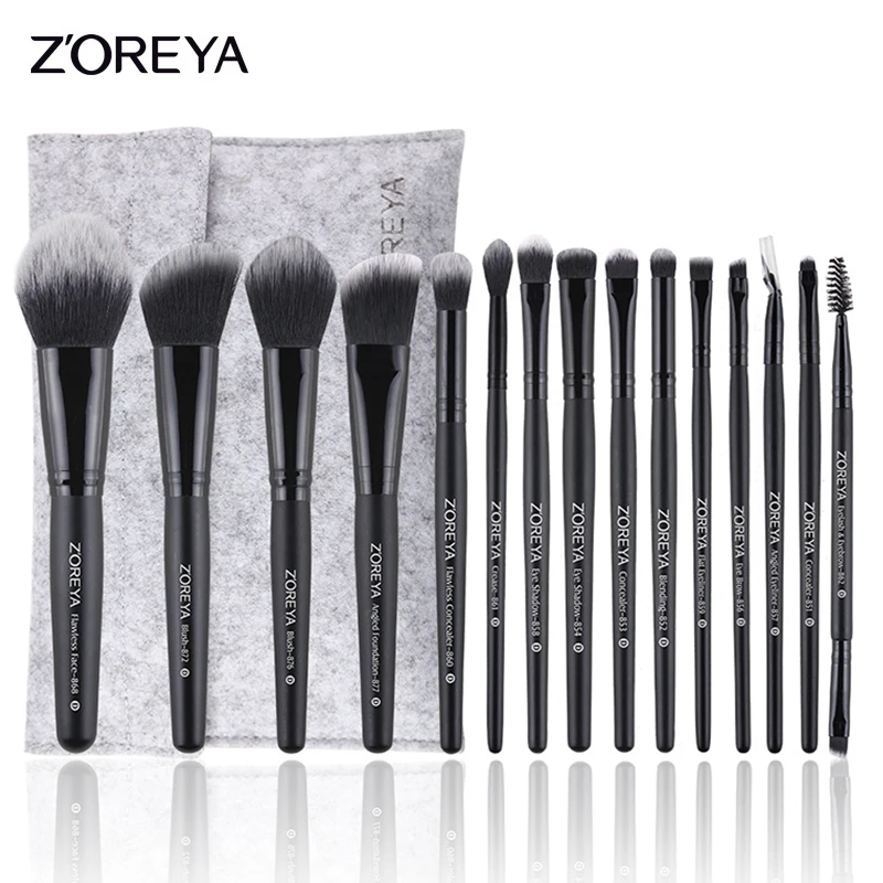ZOREYA 15pcs Professional Makeup Brushes Set Natural Soft Bristles Foundation Blush Eyeshadow Cosmetic Brush Make Up Tools