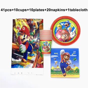 

41pcs/Lot Mario Bros Birthday Party Decoration Kids Set Super Mario Party Supplies Decorable Tableware Mario Napkins Cups Plates
