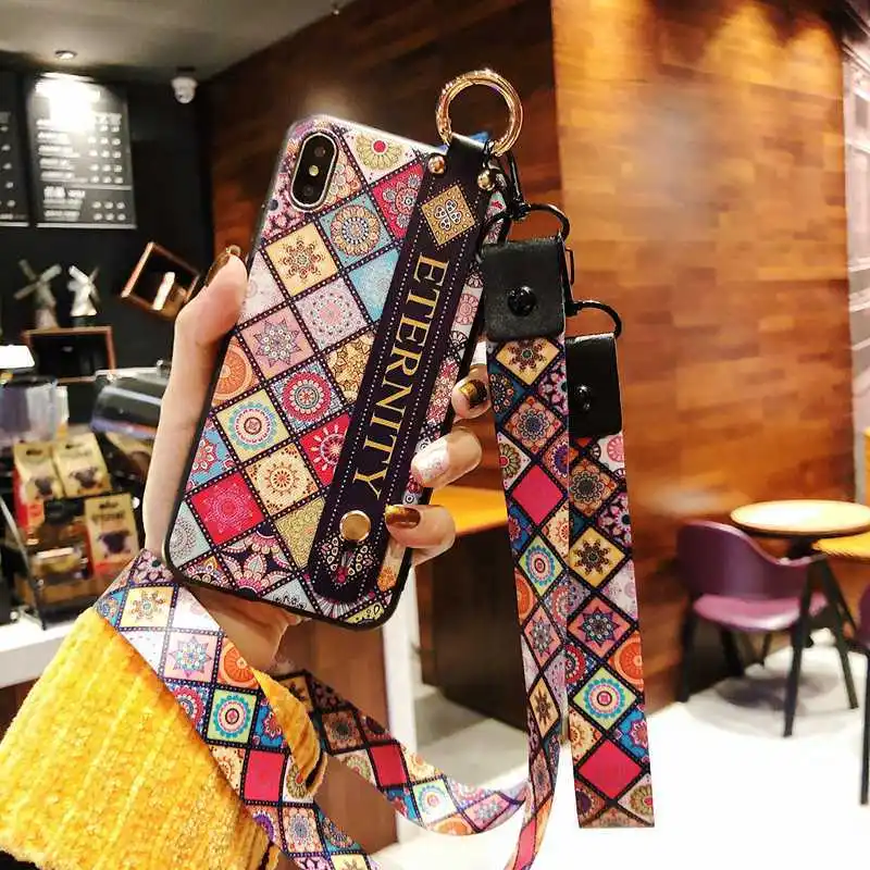 Винтажный богемный чехол со шнурками для Samsung S10 PLUS S8 S9 клетчатый с держателем Note 8