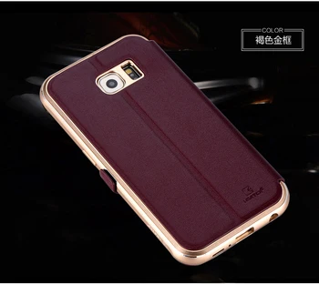 

Original iMatch Case For Samsung Galaxy S6 Luxury Genuine Leather Metal Frame Magnetic Flip Cover For Samsung S6 Phone Cases Bag