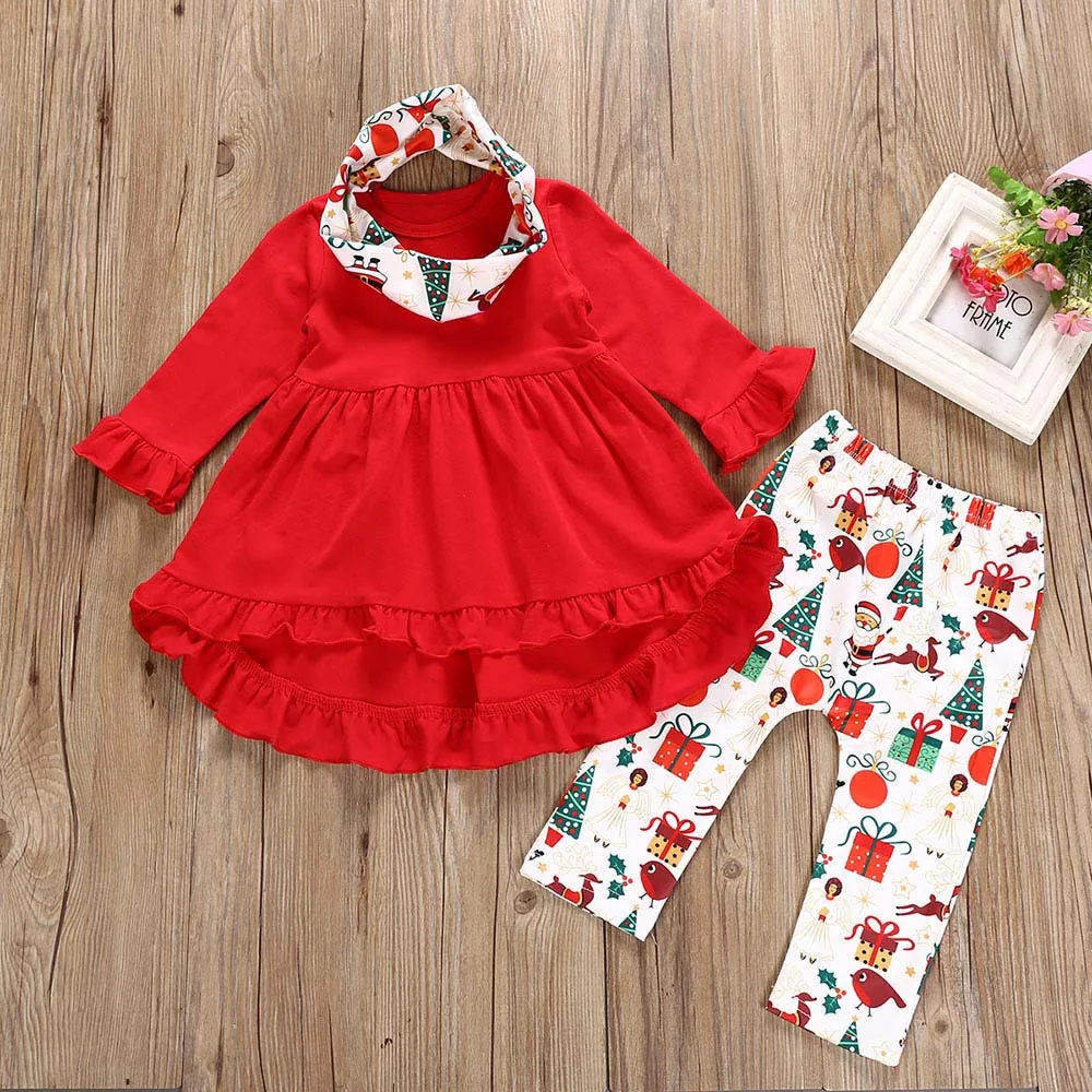 

Toddler Kid Girl Clothes Long Sleeve Casual Solid Top Print Pants Girls Outfits With Headband Kids Clothing For Girls Sets