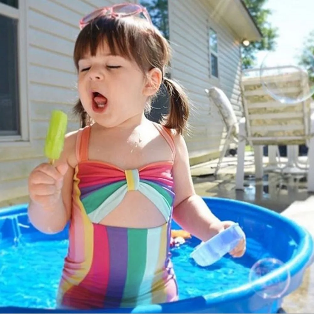 new baby ragazza arcobaleno striscia costume da bagno con larco fascia per capelli di