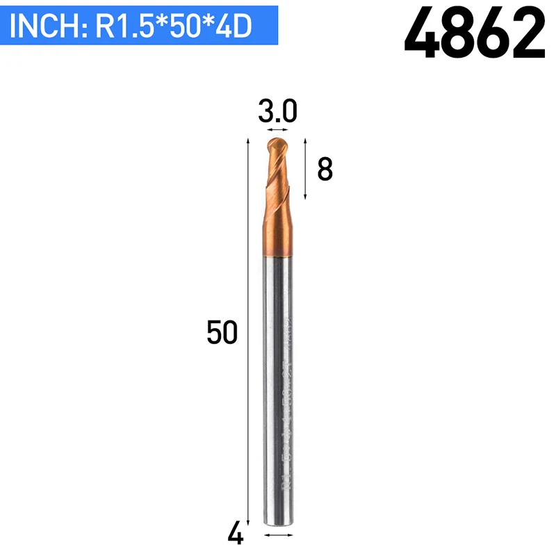 HUHAO 1 шт. HRC50 коническая сферическая Концевая фреза с вольфрамовым покрытием шаровая Головка резак Вольфрамовая сталь R0.5-R6mm гравировальный станок с ЧПУ - Длина режущей кромки: 4862