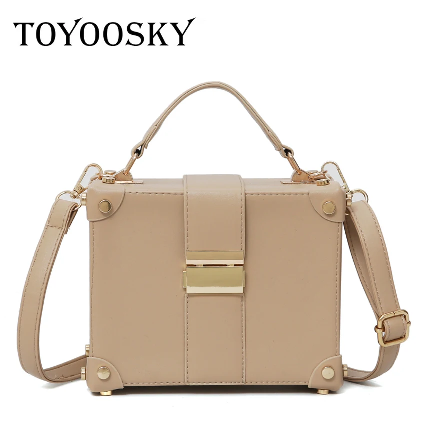 

TOYOOSKY Vintage Style PU Leather Lady Shoulder Bag Famous Brands 2018 Small Square Box Bag Casaul Rivet Crossbody Bag Bolsa