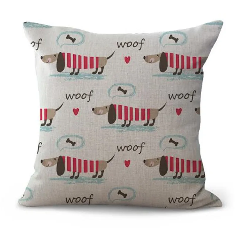 Square 18" Cartoon Cute Dog Printed Cotton Linen Home Sofa Decorative Throw Pillow Cushion Cover Outdoor Decor