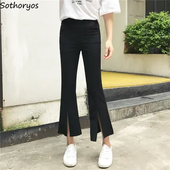 

Pants Women Solid Simple All-match Slim High-Waist Pockets Trousers Womens Elastic Leisure Korean Style High Quality Trendy Chic
