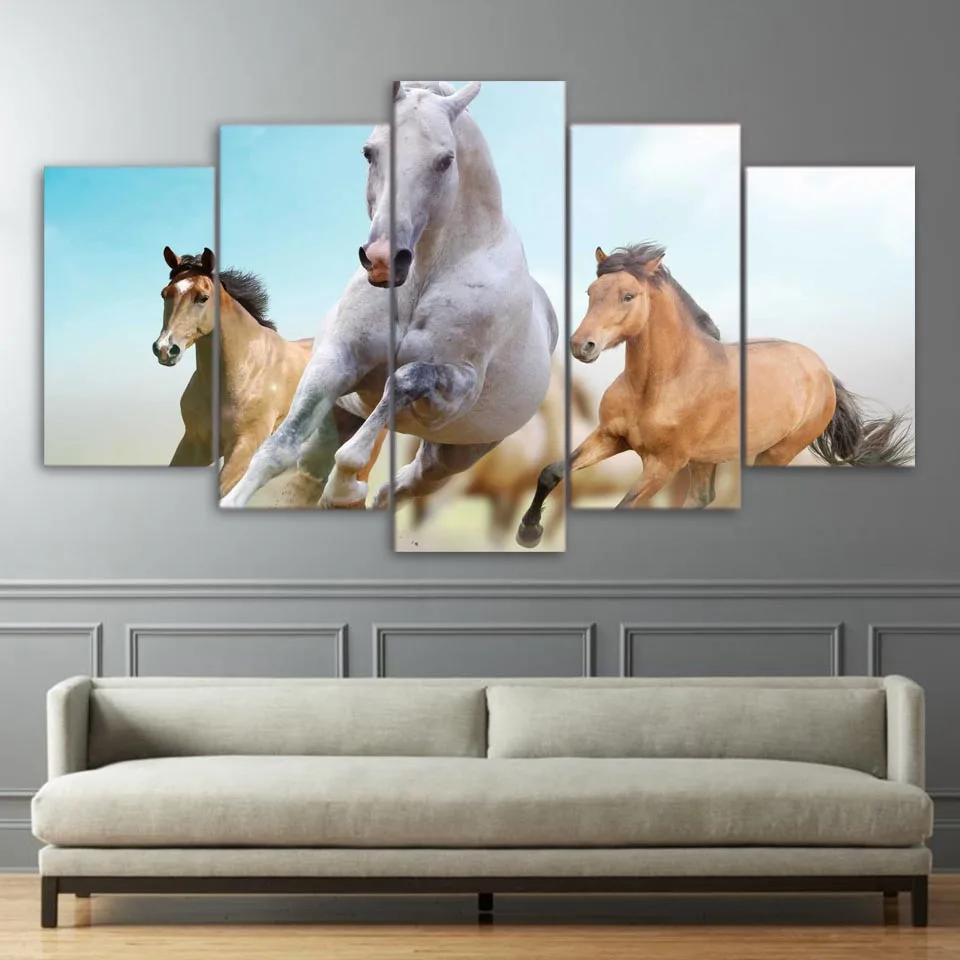 Kerangka 5 Panel Kanvas Hd Cetak Lukisan Modular Kuda Menjalankan Hewan Wall Art Poster Dekorasi Rumah Modern Ruang Tamu Gambar Living Room Pictures Art Posterprints Painting Aliexpress