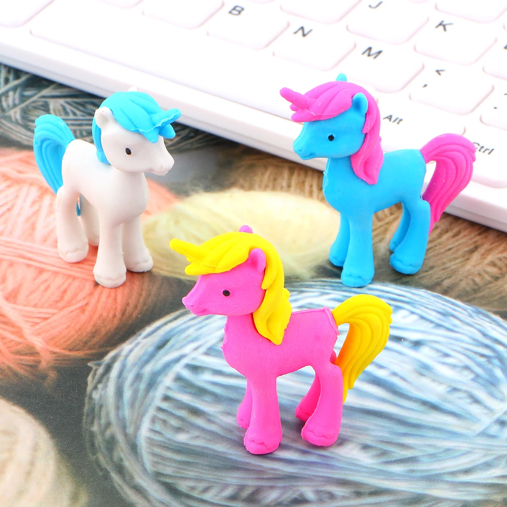 3Pcs/lot Unicorn Eraser Animal Pencil Eraser Cute Removable Rubber Eraser Kawaii Stationery