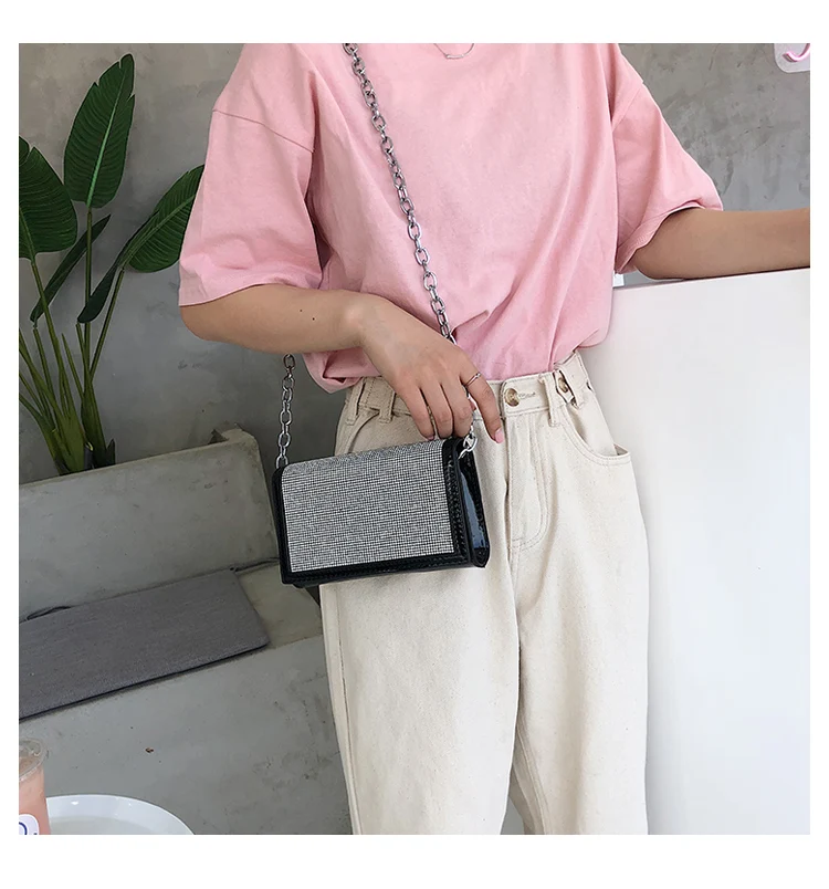 Shiny Diamond Female Flap Square Bag Summer New Quality PU Leather Women's Designer Handbag Chain Shoulder Messenger Bags