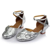 New Latin Dance Shoes Low Heels Sequined Shoes Salsa Tango Ballroom Dancing Shoes For Women Kids Children Girls In 4 Colors