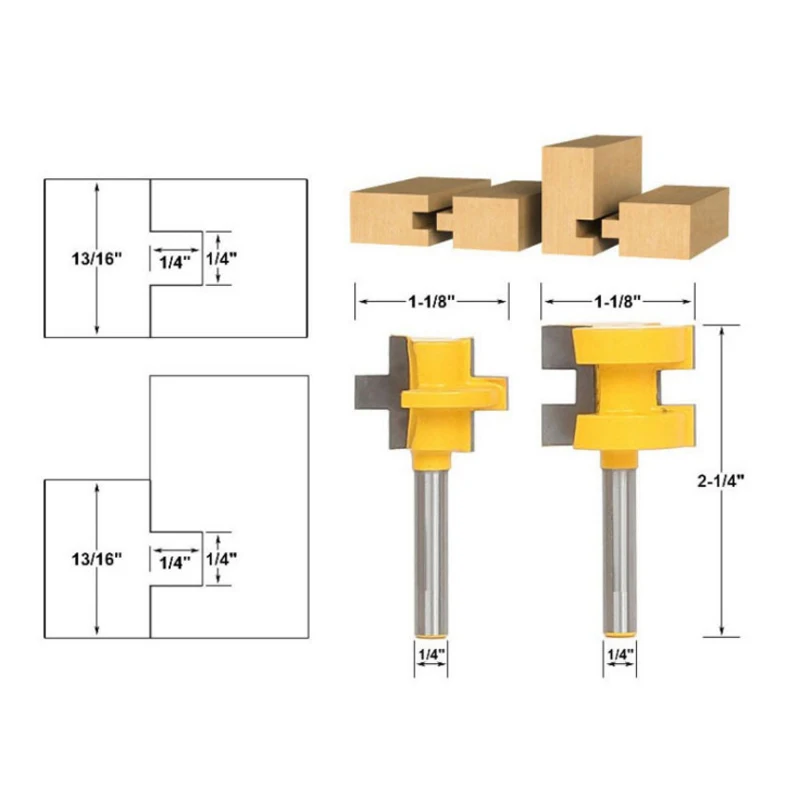 

2pcs Router Bit 2 Bit Tongue And Groove Router Bit 1/4" Shank Woodworking Chisel Cutter For Wood Plate With Thickness Of 10-25mm
