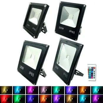 

1PCS Led Spotlight RGB Floodlights 10W 20W 30W 50W Flood Lighting IP65 Outdoor 85-265V Spotlights+Remote Controller Spot Garden