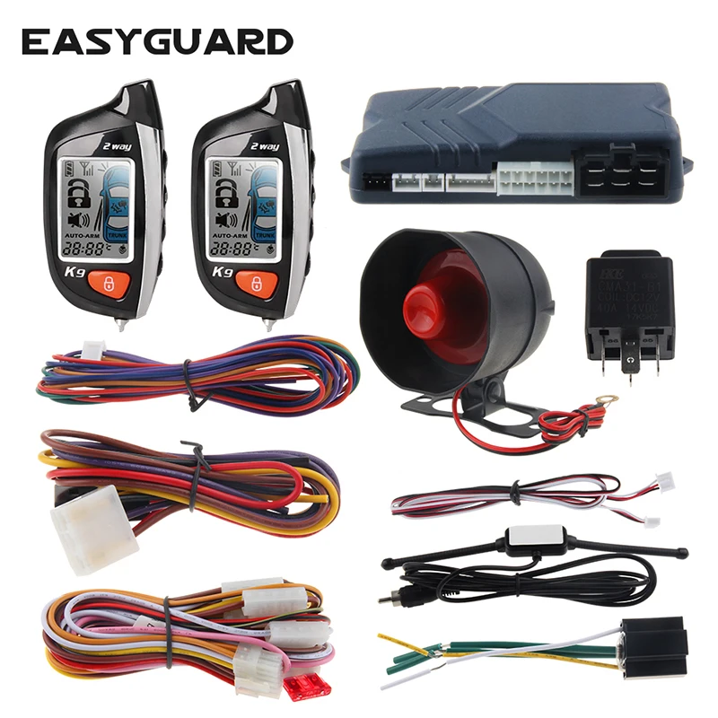 

EASYGUARD 2 Way Car Alarm System with LCD Pager Display Remote Engine Start Turbo Timer Mode Shock Alarm DC12V universal version