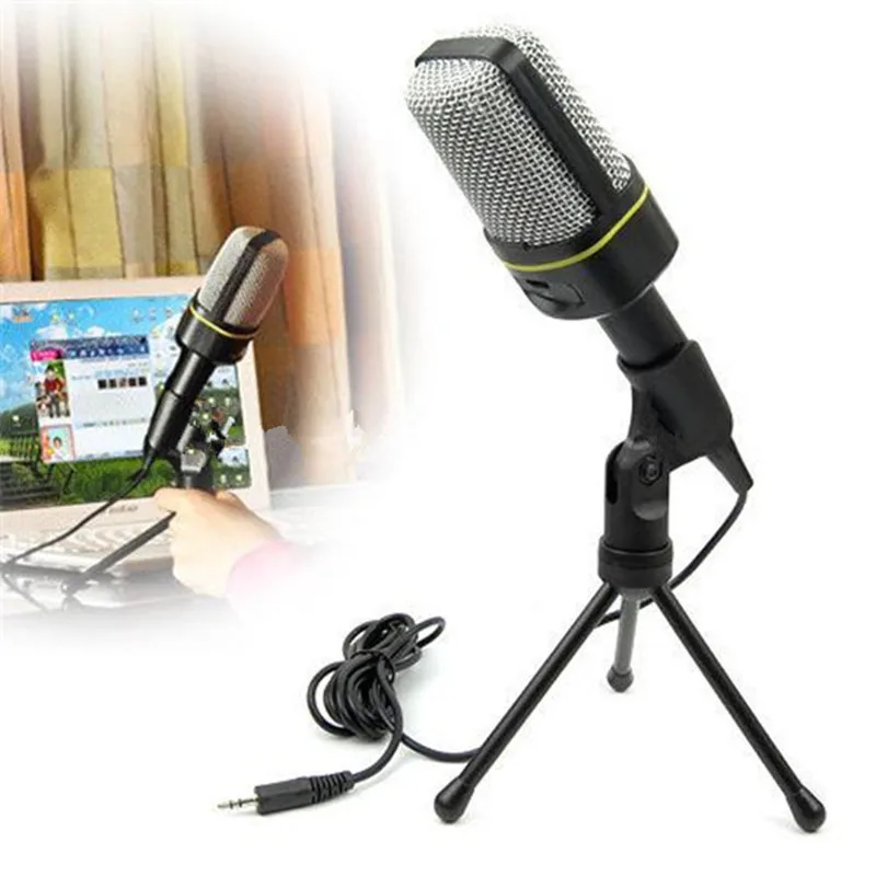 

Cheap Computer Condenser Microphone Stand Studio Microphone 3.5mm Wired Clip Retro Mini Handheld Style Desktop Microphone for Pc