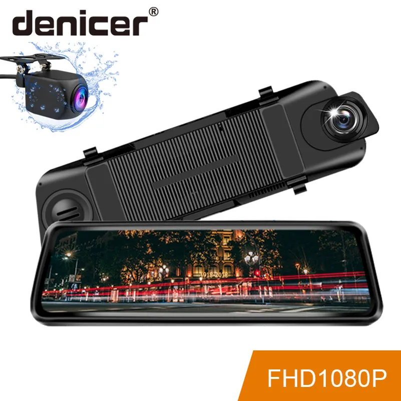 

denicer Car Dvr Camera 9.35" Streaming RearView Mirror Dash Cam FHD 1080P Auto Registrar Video Recorder With Rear View Camera