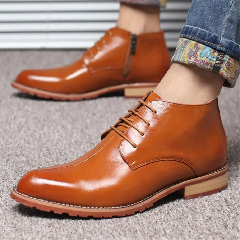 Alta Homens Primavera Mycolen Vinho Ankle Sapatos Apontou De Qualidade Couro Masculina Leve vermelho Bota Vestido Top Boots Masculinos outono Negócios Laranja rwYdndq4t