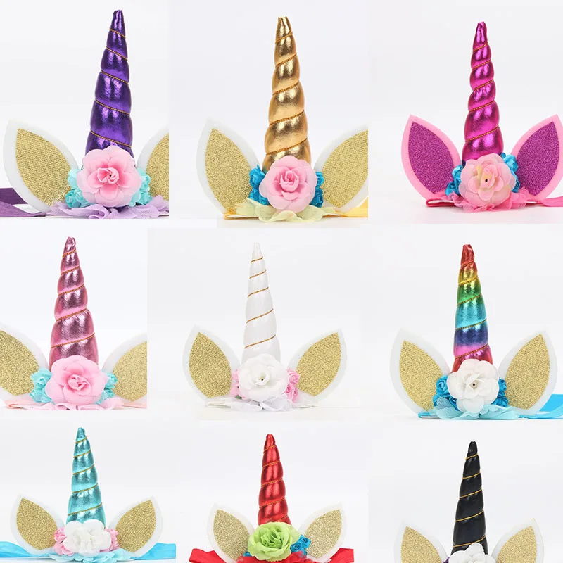50pcs rainbow Unicorn Cake Toppers Unicorn Horn Ear Unicorn