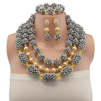 

Silver African Chunky Beads Jewelry Sets Fashion Nigerian Wedding Jewelry Sets Women New Free Shipping