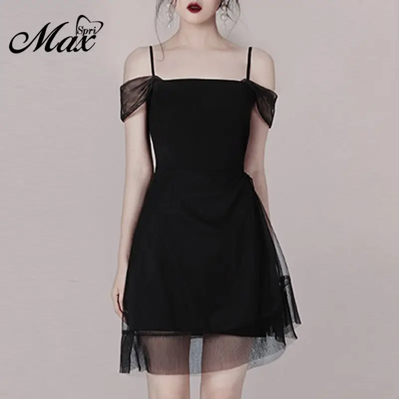 

Max Spri 2019 New Women Strapless Off Shoulder A-Line Mesh Backless Mini Bodycon Fashion Party Dress Summer Vestidos