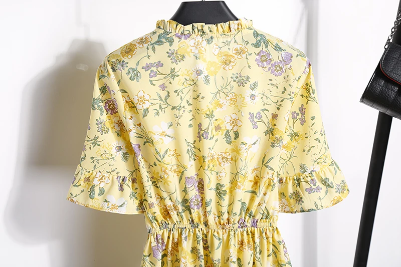 2018送料無料新ファッション花柄シフォンサマードレス甘い薄いスリム女性のワークウェアプリントドレスカジュアルかわいいホット