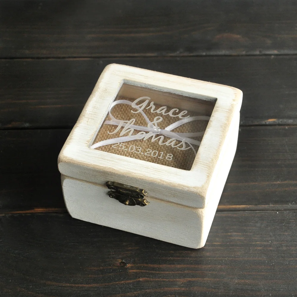 Custom Ring Box, Rustic Wedding Ring Bearer, Square Wooden Ring Holder