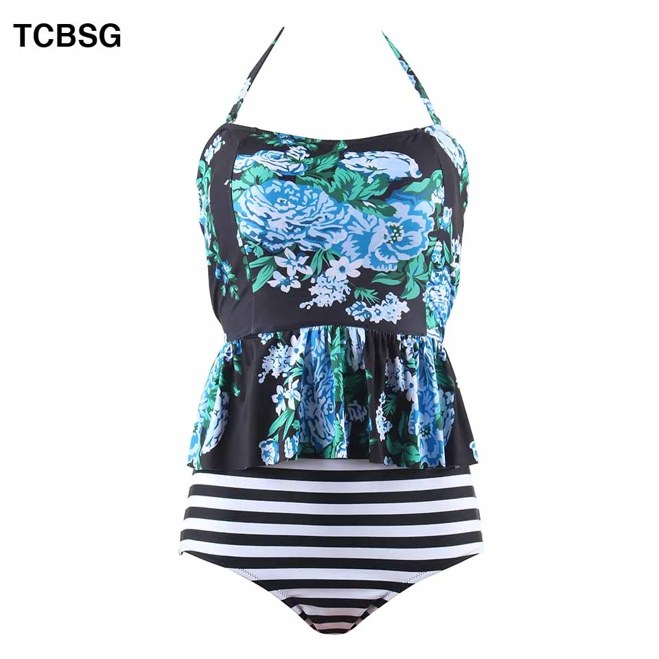 

TCBSG 2019 New Tankini Strappy Swimwear Sexy Women Swimsuit Plus Size Swimwear Patchwork Print Female Push Up Bathing Suits