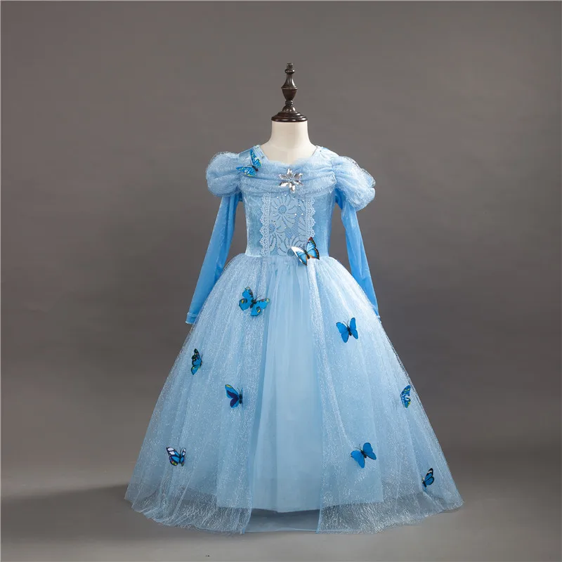 

Fashion children designer brand 2017 light blue girls costumes princess long sleeve appliques kids party dresses uk