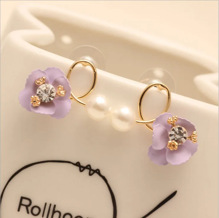 Женские серьги гвоздики с искусственным жемчугом и фианитами|flower stud earrings|brand