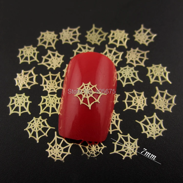 mns592 1000pcspack nails decorations new arrive spider net nail design halloween decoration metallic gold