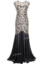 PrettyGuide Women ‘s 1920s Black Sequin Gatsby Floor Length Evening Party Dress Trumpet Maxi Long Dress