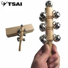 TSAI hotsale Bell Stick Shaker instruments wood rattle child musical instrument Kids Toy Handle Wooden For Children Gift