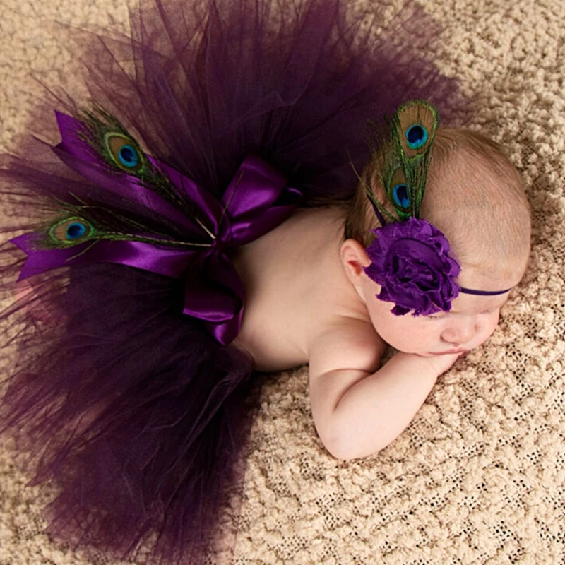 

Peacock Feather Flowers Headbands Newborns Purple Soft Hair Bands for Children Headwear Hair Accessories