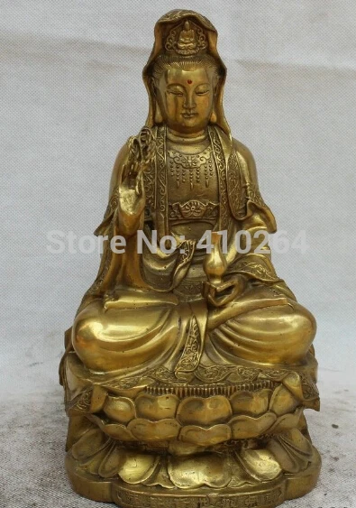 

11" Chinese Buddhism Brass Kwan-yin Guan Yin Boddhisattva Goddess Vase Statue discount 30%