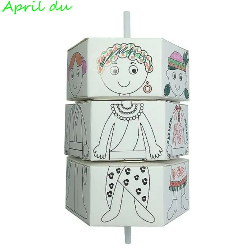 April Du Children Creative Kid Scientific Toys handmade paper rotating dolls kindergarten DIY technology invention model