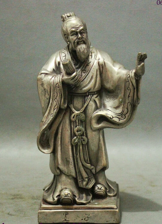 

zhrui6669<<9" Chinese Silver Famous Philosopher Educate MoZi Mo-tse Stand Statue Sculpture