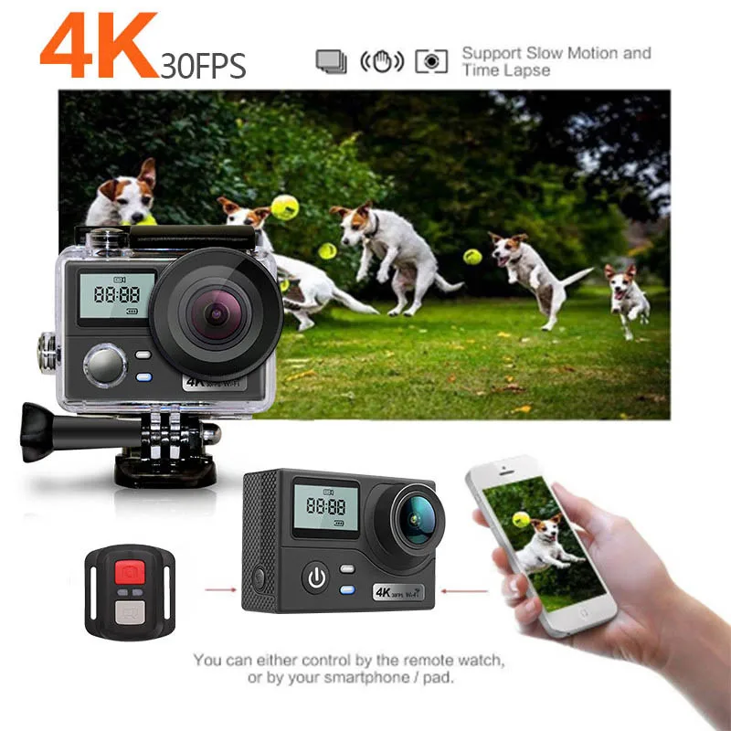 New 16M 4K 30fps wifi 2.4G Remote Control 30M Waterproof Extreme Go Pro Sport Camera Action mini Video Cam MAX 64G SD Card