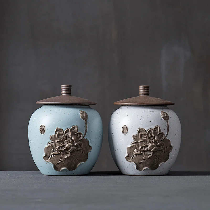 2018 Китай Lotus полноценно Чай набор керамической угги подарок хранения jar Caddy