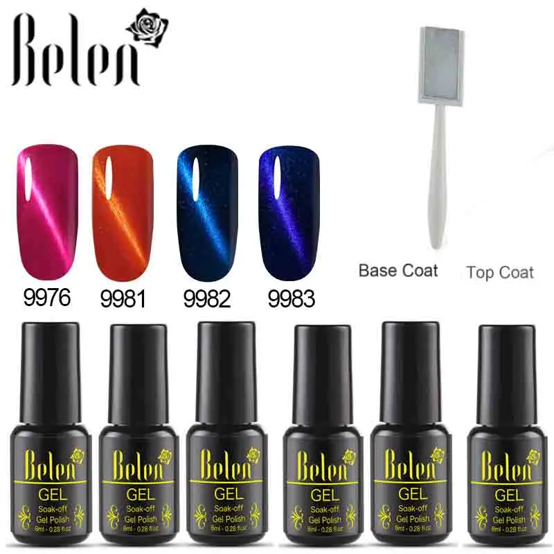 

Belen 8ML Not Moving Cat Eye Gel Nail Polish Set With Base Top Coat Lacquer 3D Effect Magnetic Need Manicure Set For Nails Art