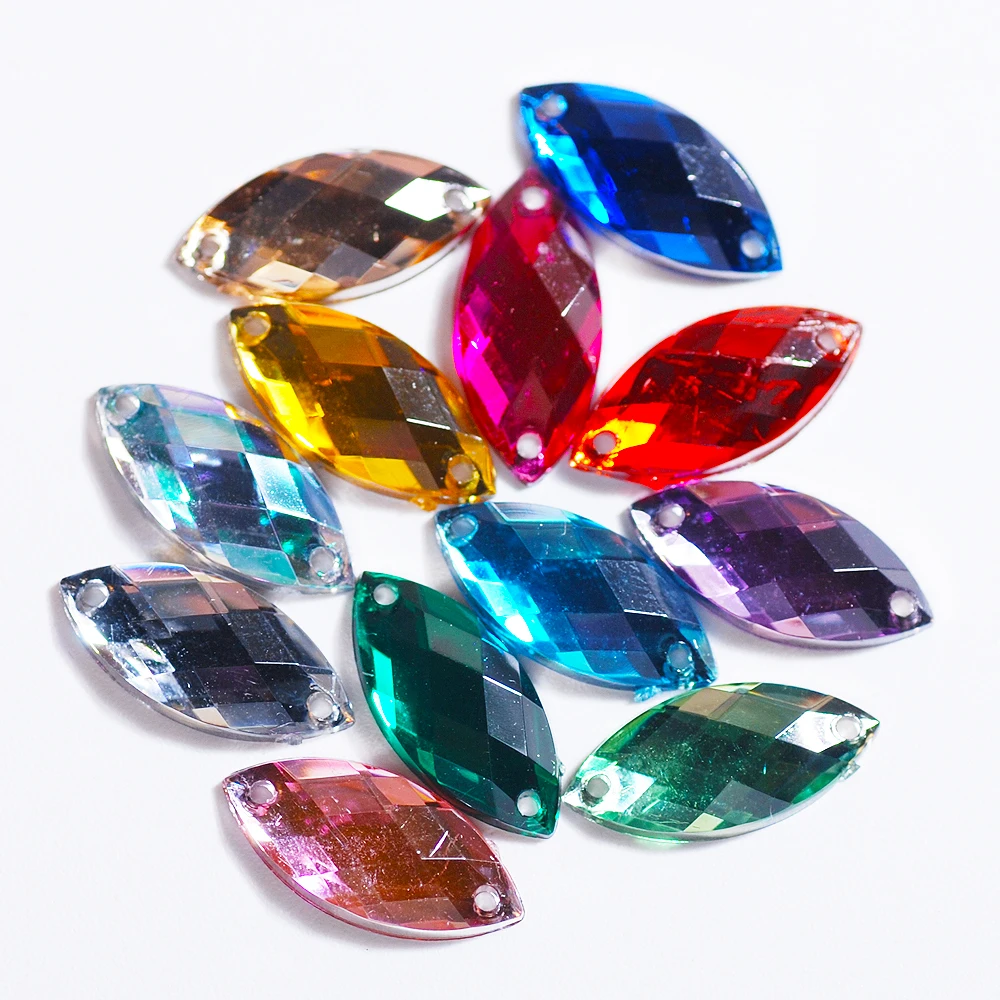 

Hisenlee 7x15mm 50pieces Sew on Crystals Stones Sewing Crystal Horse Eye Acrylic Strass Beads For DIY Clothes Crafts